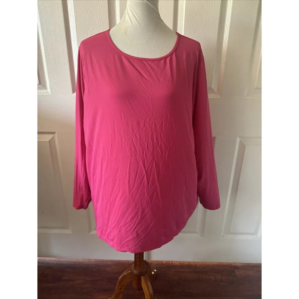 Lands End Plus Size Pink Long Sleeve Tunic Top Women 3X Lightweight Casual Shirt